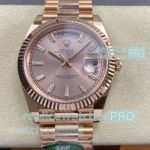 Swiss Copy ARF Rolex Day-Date 40mm Rose Gold with Baguette Diamond Watch 